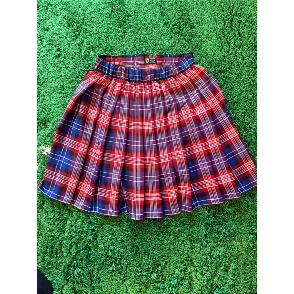 Sport Kilt Red Blue Tartan Plaid Pleated Mini Kilt with Pocket Mens Womens (B) - Picture 2 of 9